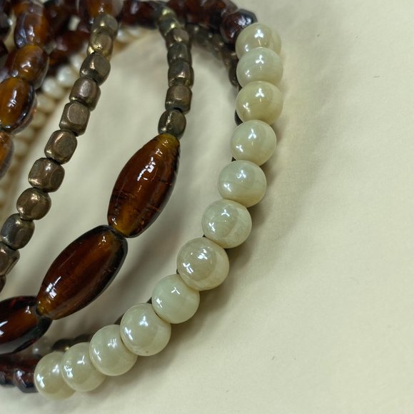 Beaded Multilayer Memory Wire Bracelet Multicolor Neutral Fall Earth Tones - Picture 14 of 15